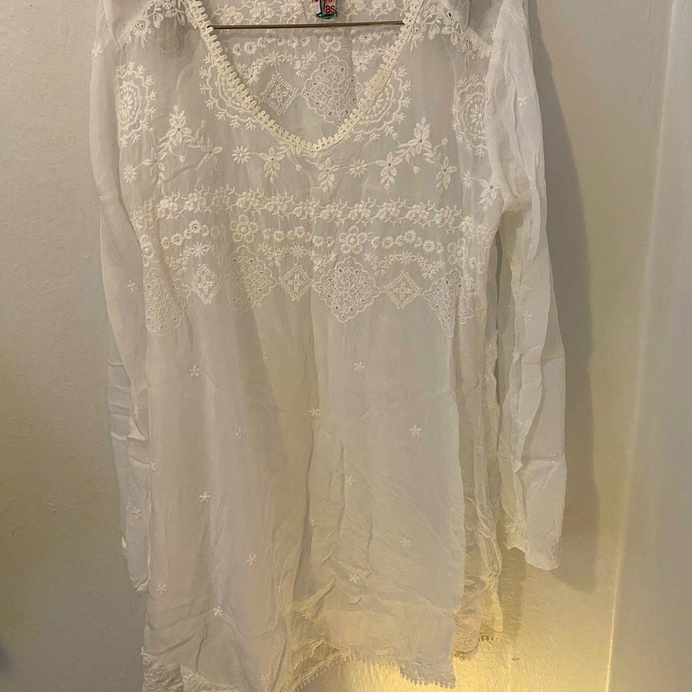 Johnny Was white eyelet embroidered tunic